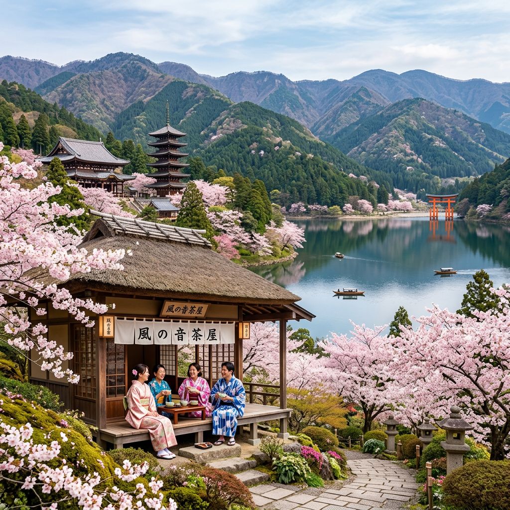 Japanese pagoda and cherry blossoms in Kyoto