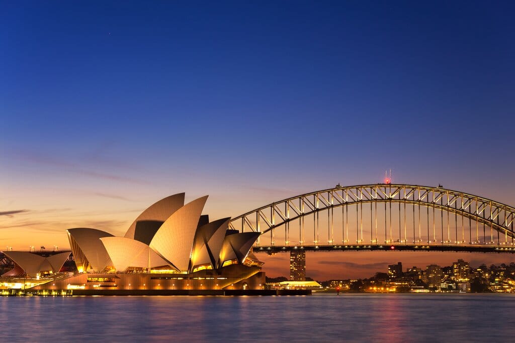 Sydney Opera House and Harbour Bridge at twilight